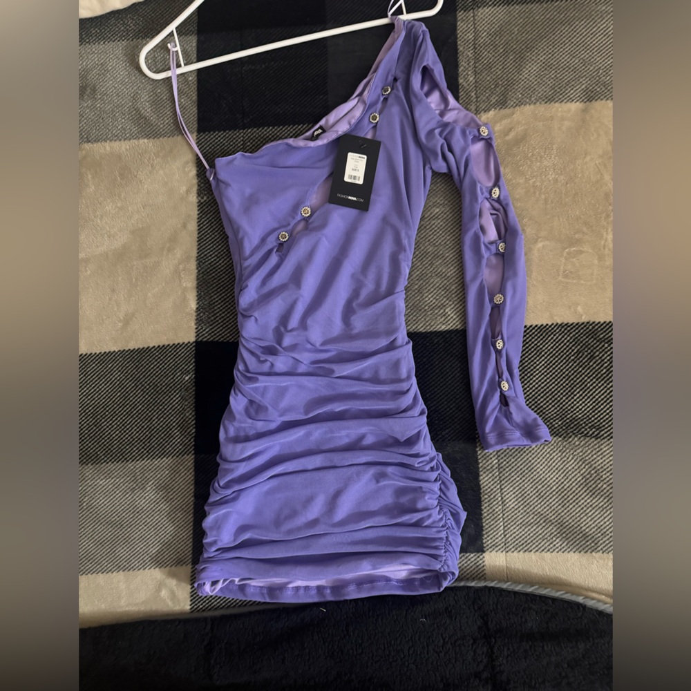Fashion Nova Purple Ruched Long Sleeve Bodycon Dress
